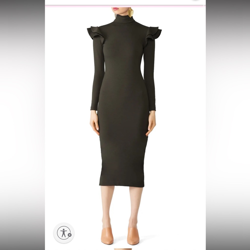 Hunter Bell Turtle‎ Neck Long Sleeve Olive Green Dress Ruffle Sleeves Sz M